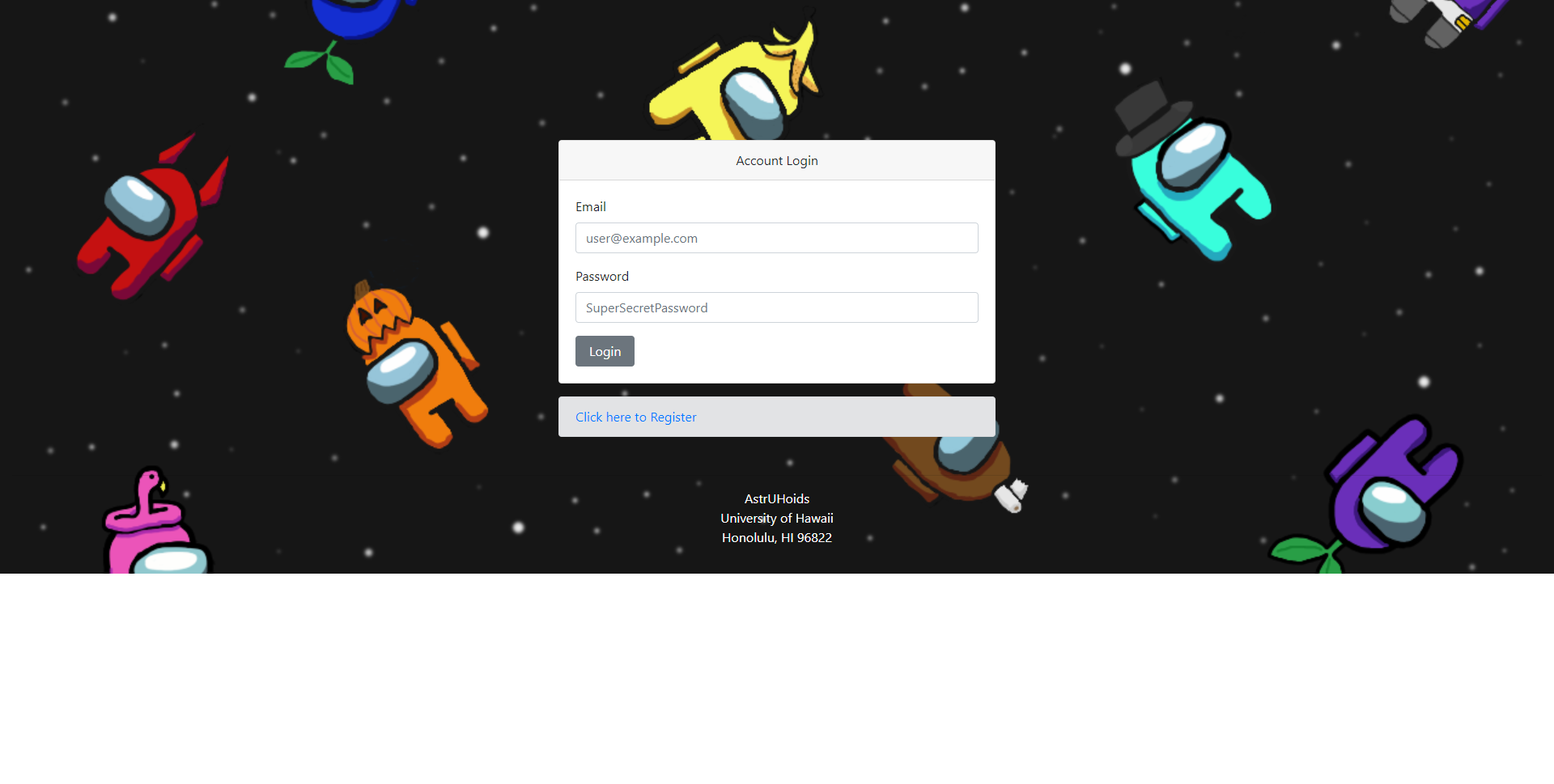 Login page